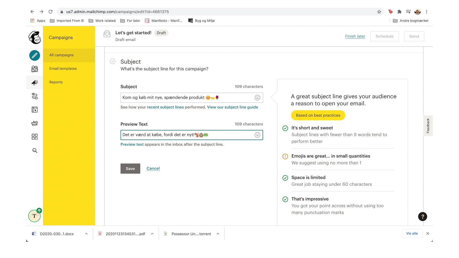 Mailchimp - Emnefelt