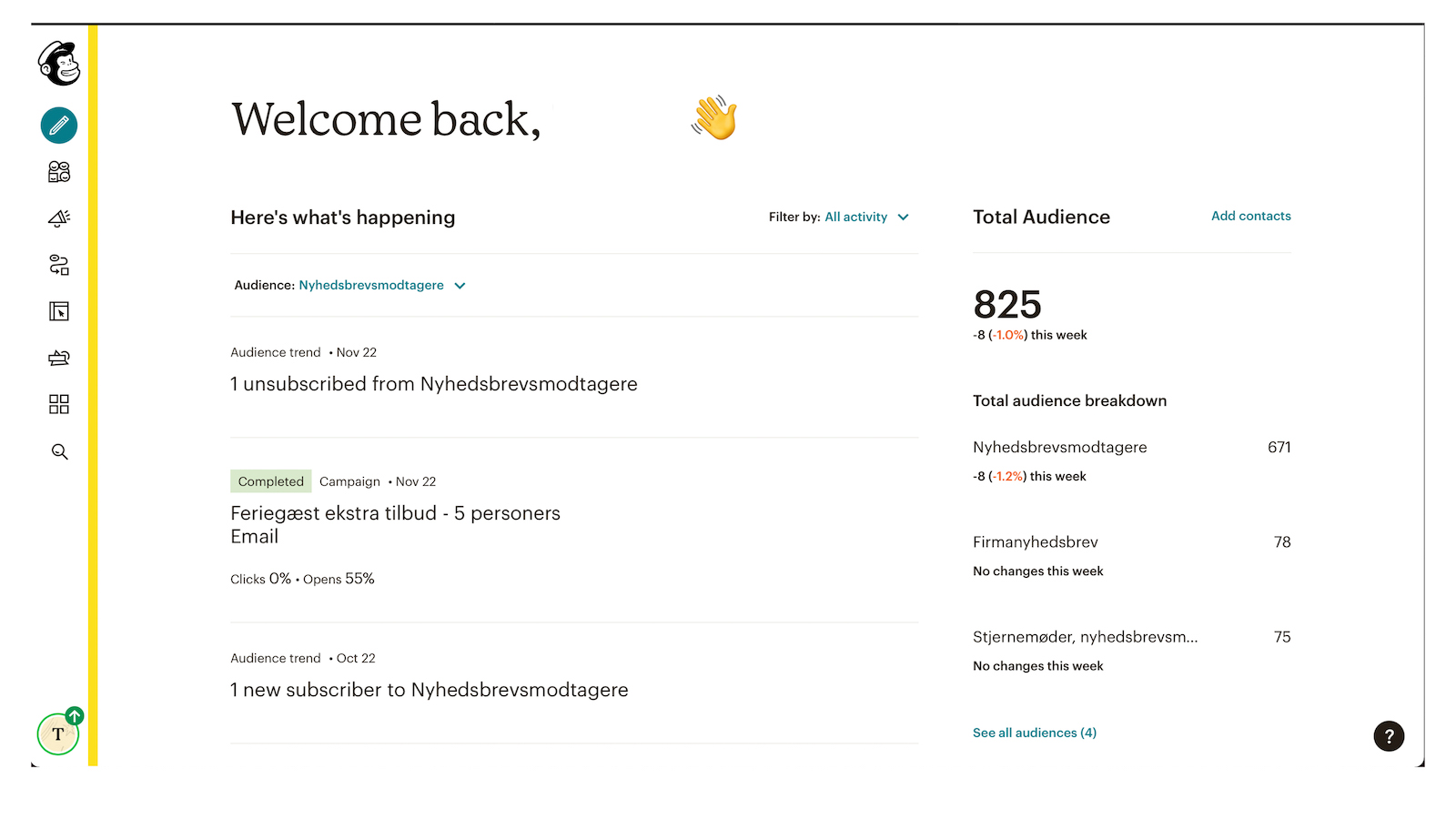 Mailchimp - Hovedskærm