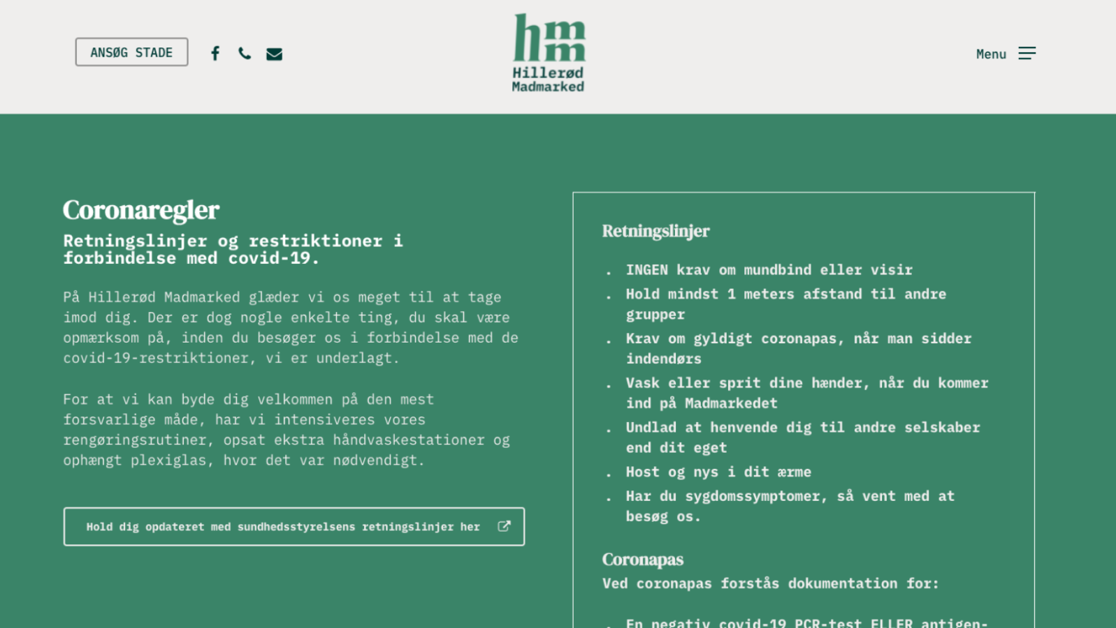 Hillerød Madmarked kommunikation retningslinjer corona